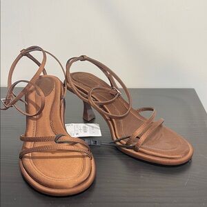 Zara Brown Strappy Mid-Heel Sandals size 38